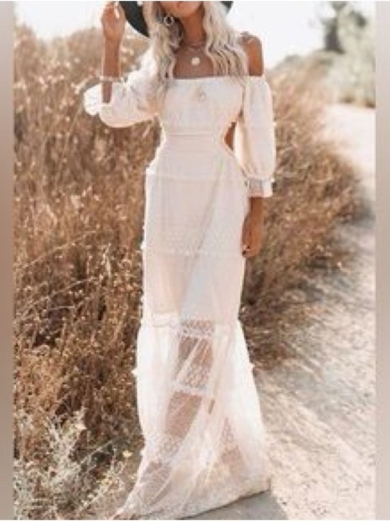 Skylar Rose Dresses & Skirts - Skylar Rose Size Small Cream Lace off-shoulder Tiered Maxi Dress